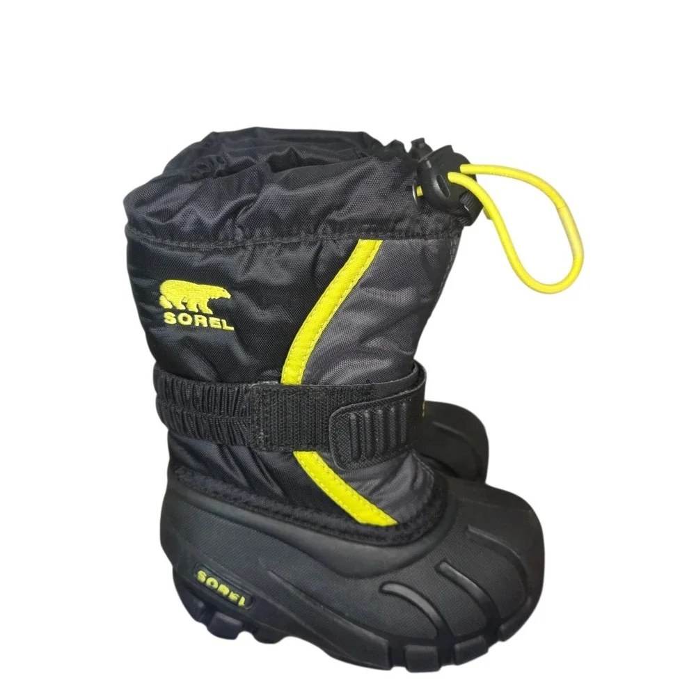 Sorel Youth Flurry NV1885-012 Kids 6 Black Yellow Waterproof Winter Snow Boots